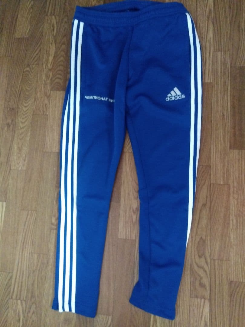adidas 青 トレーニングパンツ 3本ライン