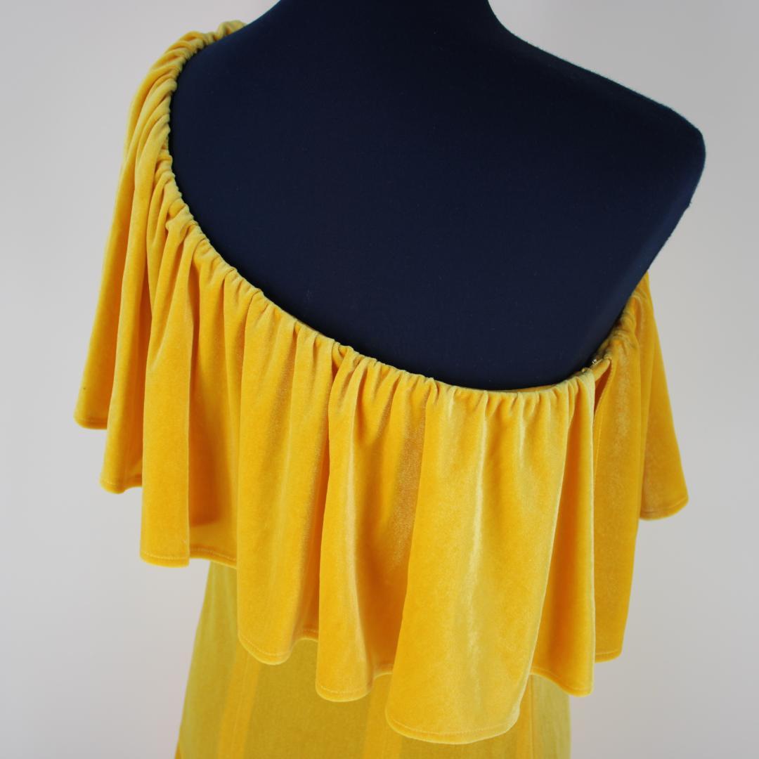 【フラダンス用衣装 美品 ベロアドレス】イエロー ワンショルダー ワンピース