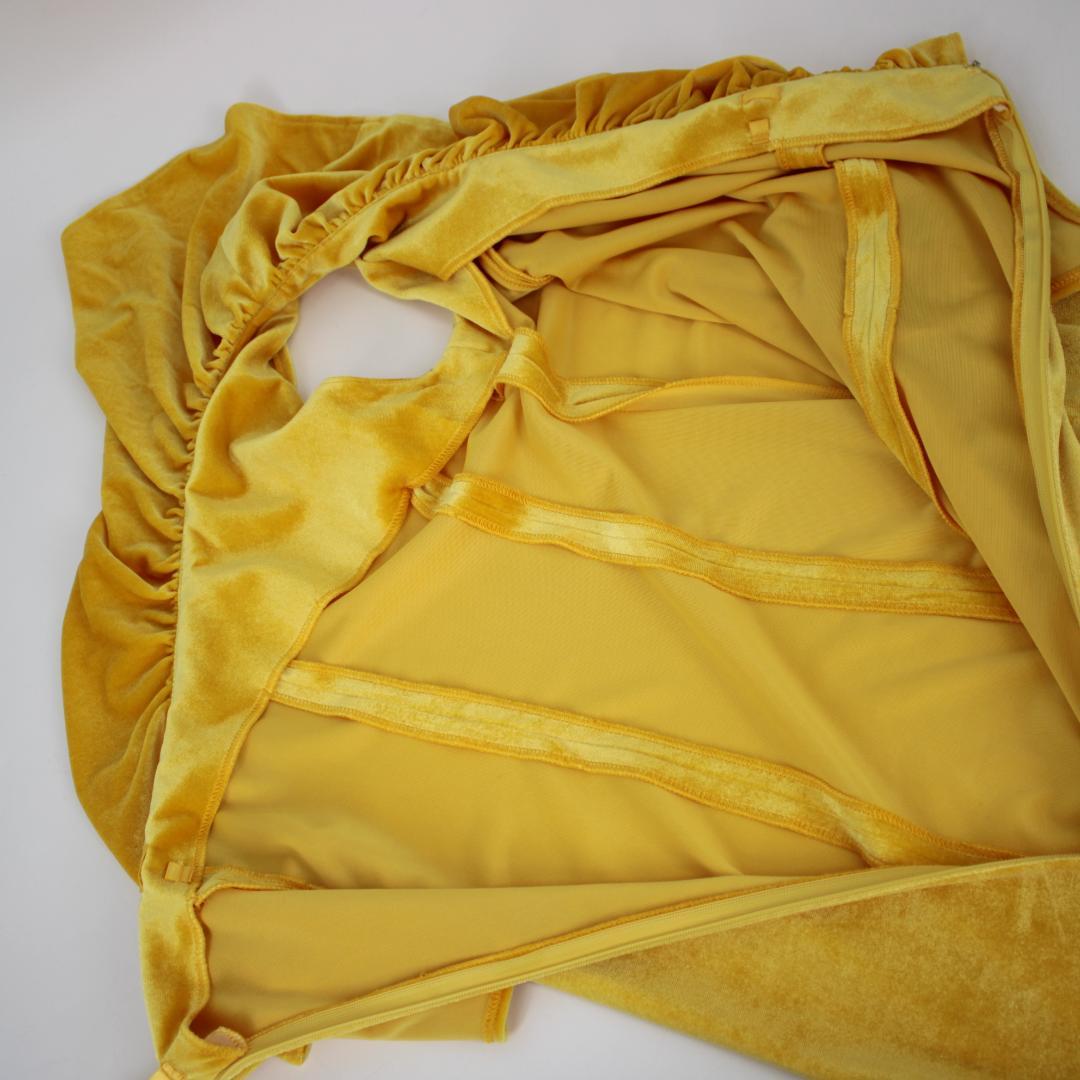 【フラダンス用衣装 美品 ベロアドレス】イエロー ワンショルダー ワンピース