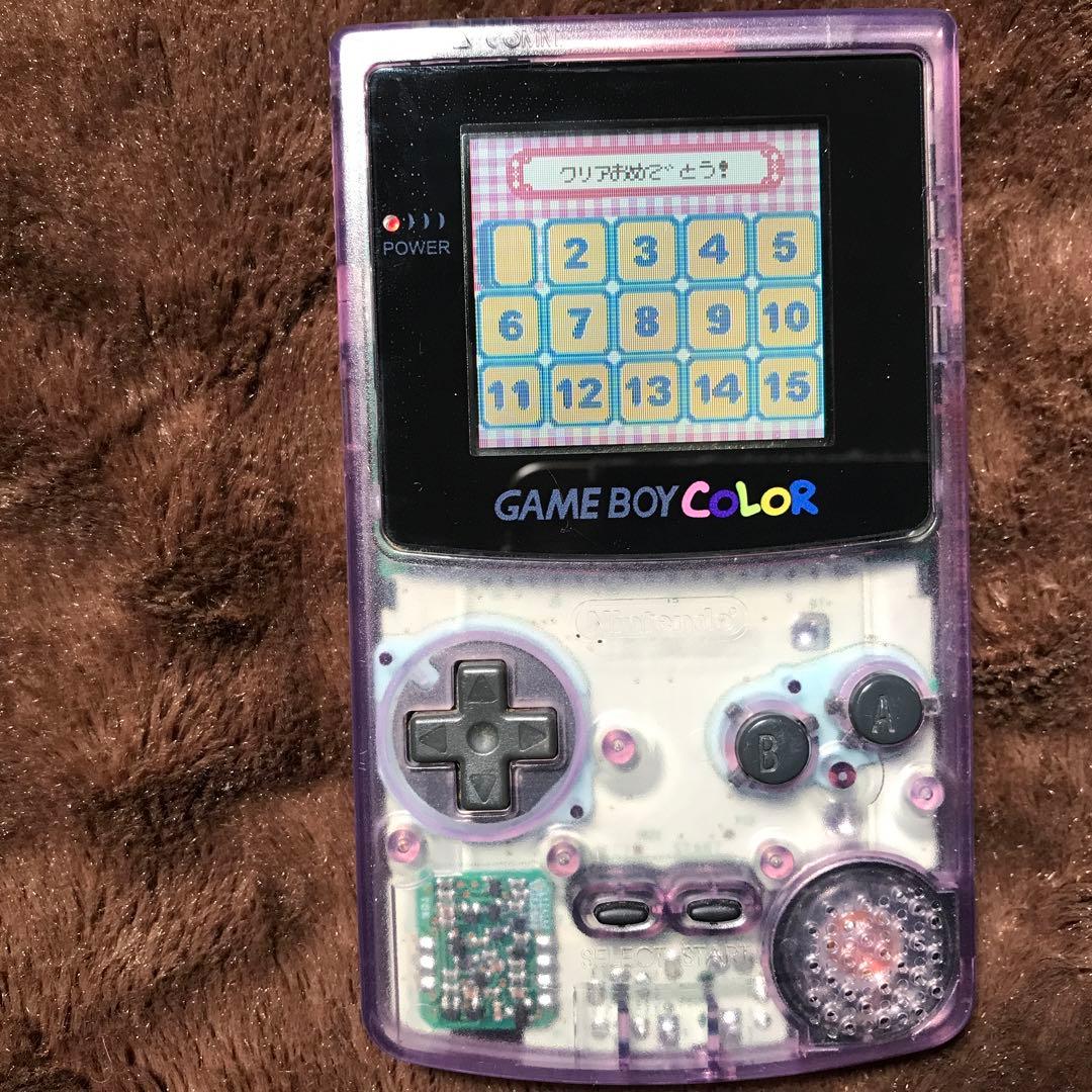 任天堂ゲームボーイカラークリアーパープル 新品スクリーンレンズ 新品偏光板交換