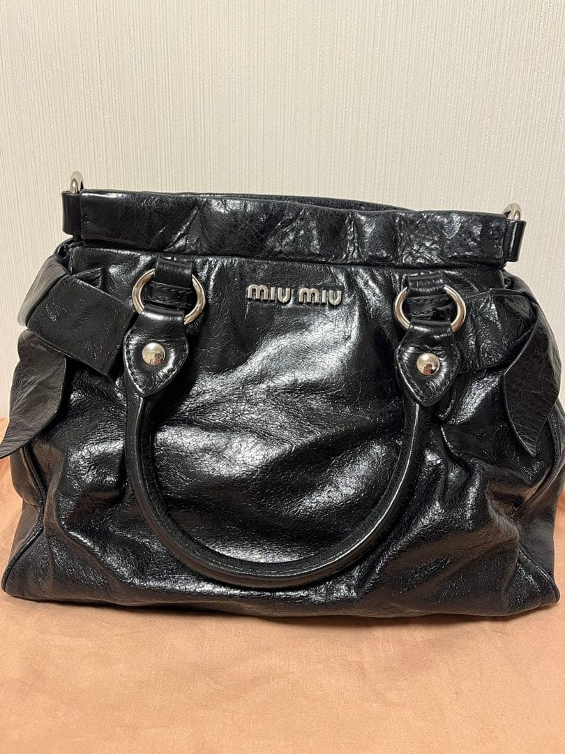miumiu VITELLO LUX サイドリボン 2wayバッグ 黒