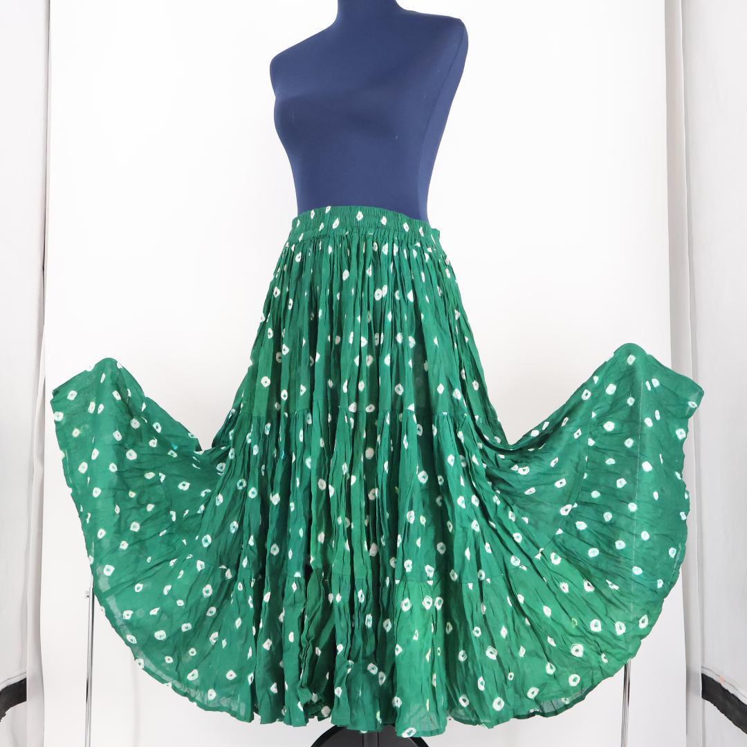 【ベリーダンス用衣装】グリーン ボリューム ジプシースカート フレア フリル 緑