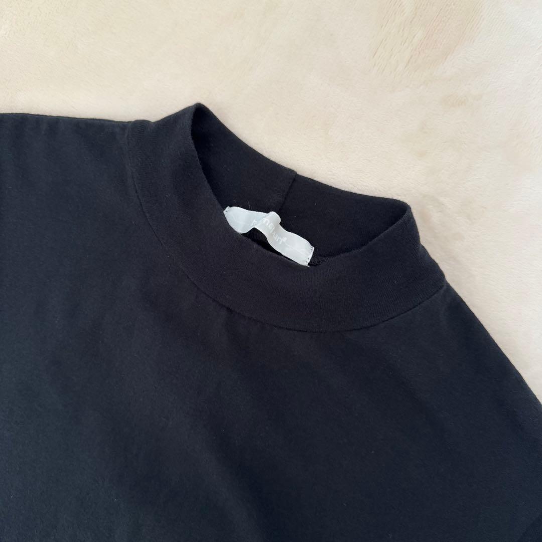 【美品】homspun ホームスパン 天竺ハイネック半袖ワンピース ブラック