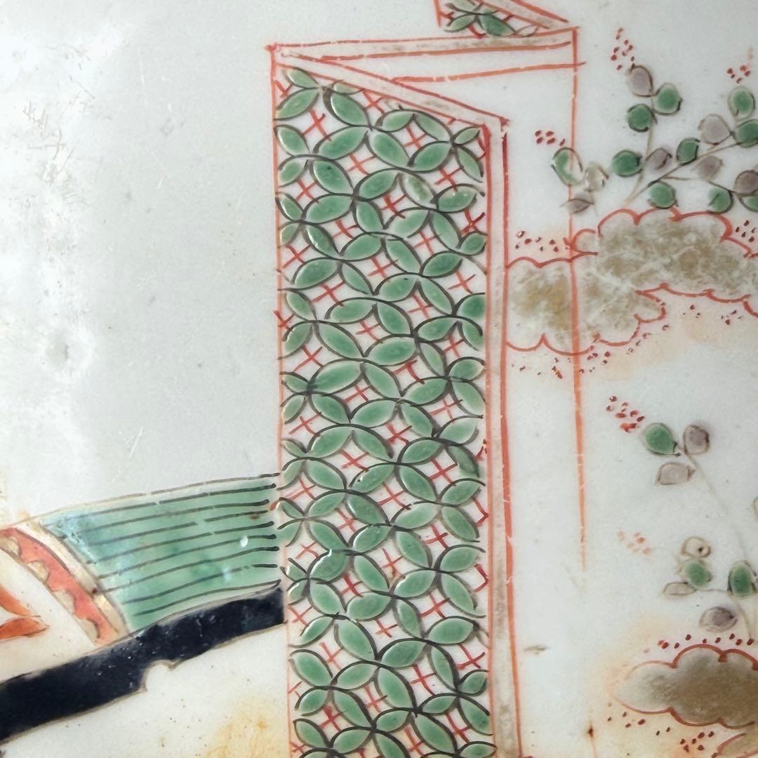 江戸後期〜明治　古伊万里　色絵屏風文様輪花形五寸皿　五枚　15.6cm　料理屋