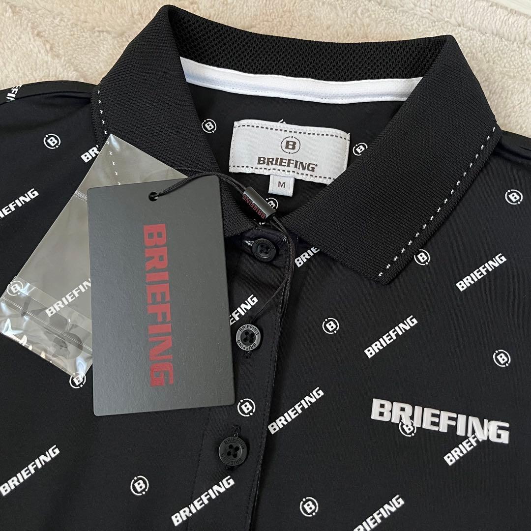 新品★23,100 黒M BRIEFINGゴルフ ロゴ総柄ポロシャツ レディース