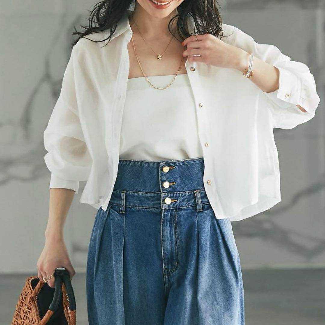 新品未使用　La boutique BonBonシアークロップドシャツ　ゆったり