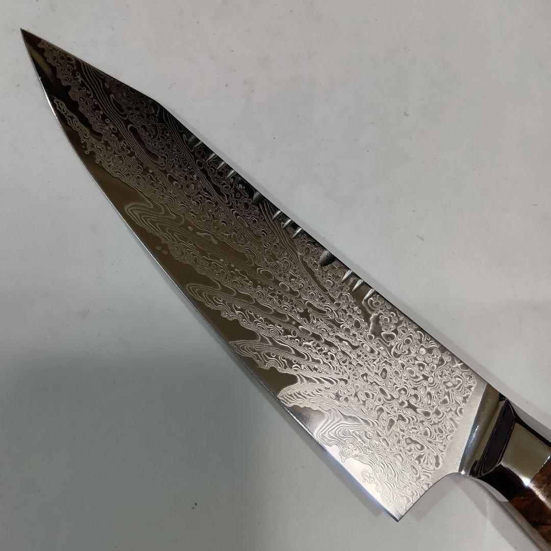 V金10号 67層ダマスカス鋼 ハイポリッシュ 切付 牛刀包丁 レジンウッド柄