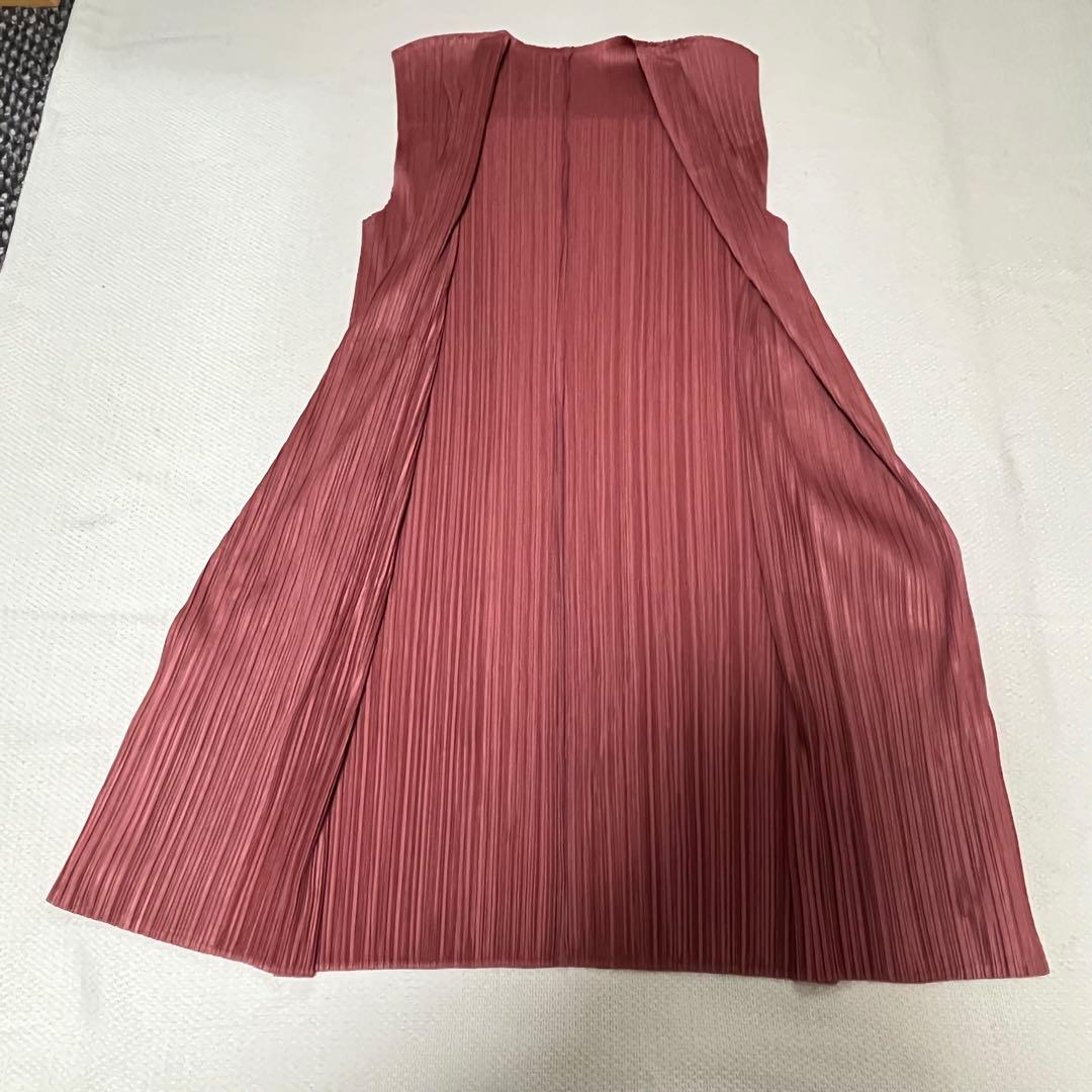 PLEATSPLEASE イッセイミヤケ　ロングジレ　近年モデル　赤茶色　3