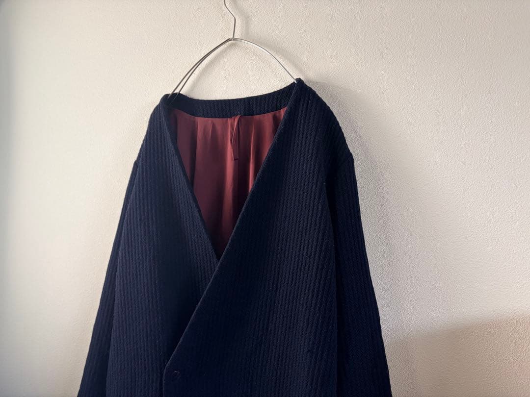 Edwina Hörl ウール混 ノーカラーロングコート 黒系　ガウンコード×