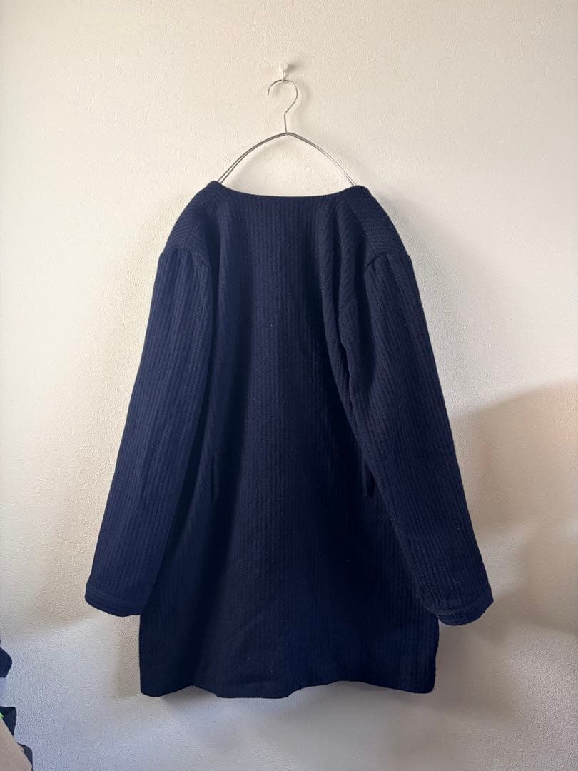 Edwina Hörl ウール混 ノーカラーロングコート 黒系　ガウンコード×