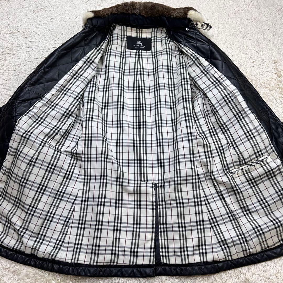バーバリー ラムレザートレンチコート 黒 Mサイズ ラビットファー キルティング