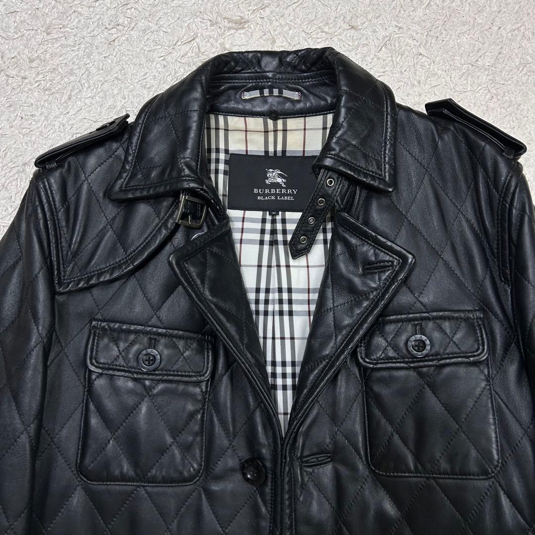 バーバリー ラムレザートレンチコート 黒 Mサイズ ラビットファー キルティング