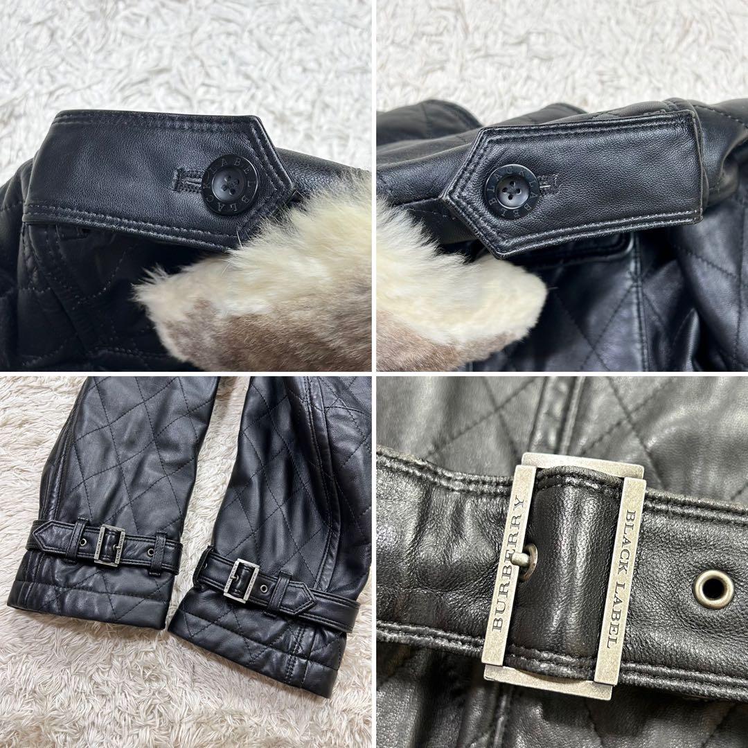 バーバリー ラムレザートレンチコート 黒 Mサイズ ラビットファー キルティング
