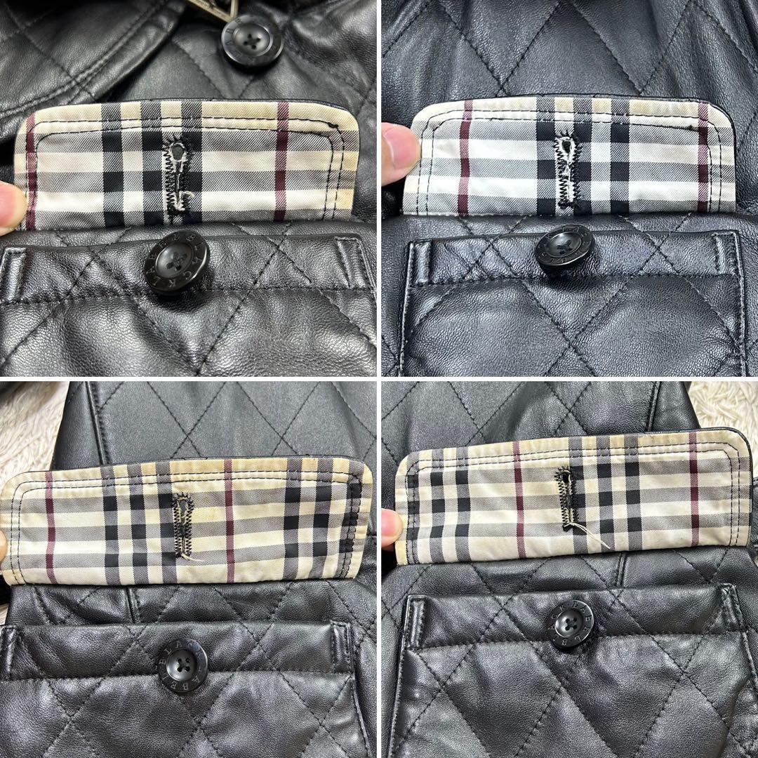 バーバリー ラムレザートレンチコート 黒 Mサイズ ラビットファー キルティング