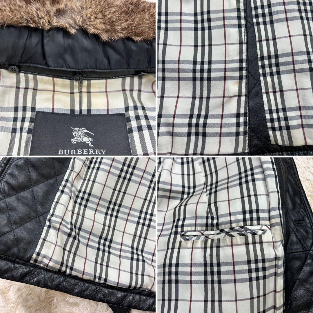 バーバリー ラムレザートレンチコート 黒 Mサイズ ラビットファー キルティング