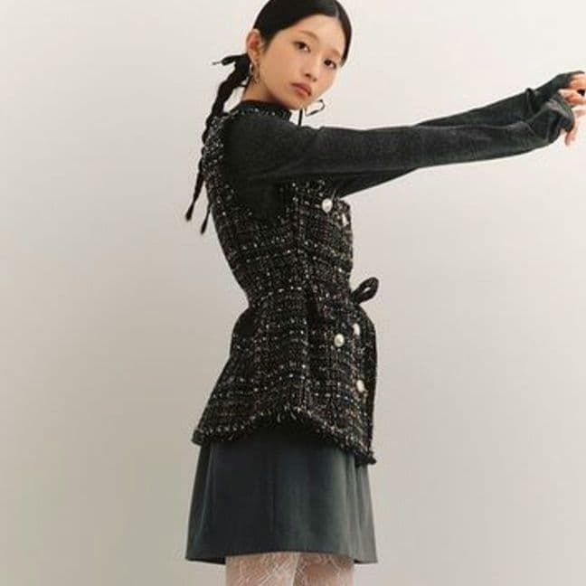 美品★リリーブラウン　バリエーションオーバーサイズジレ　ツイード　ウエストベルト