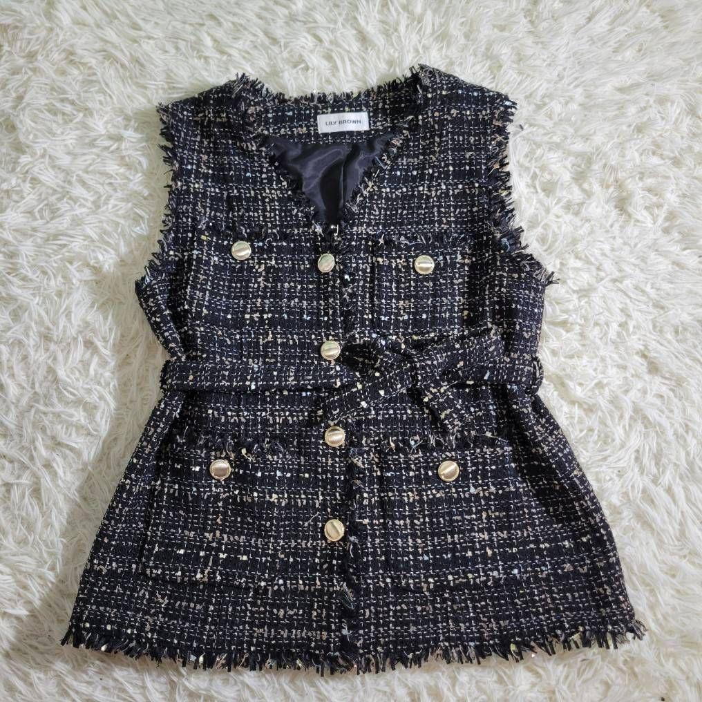 美品★リリーブラウン　バリエーションオーバーサイズジレ　ツイード　ウエストベルト