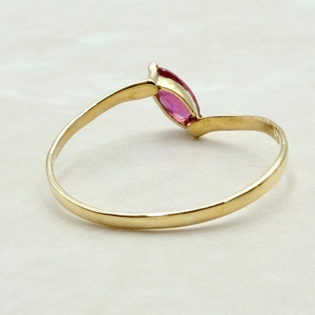 K18 ルビー　イエローゴールド　リング　縦ライン　ウェーブ　希少品　レア