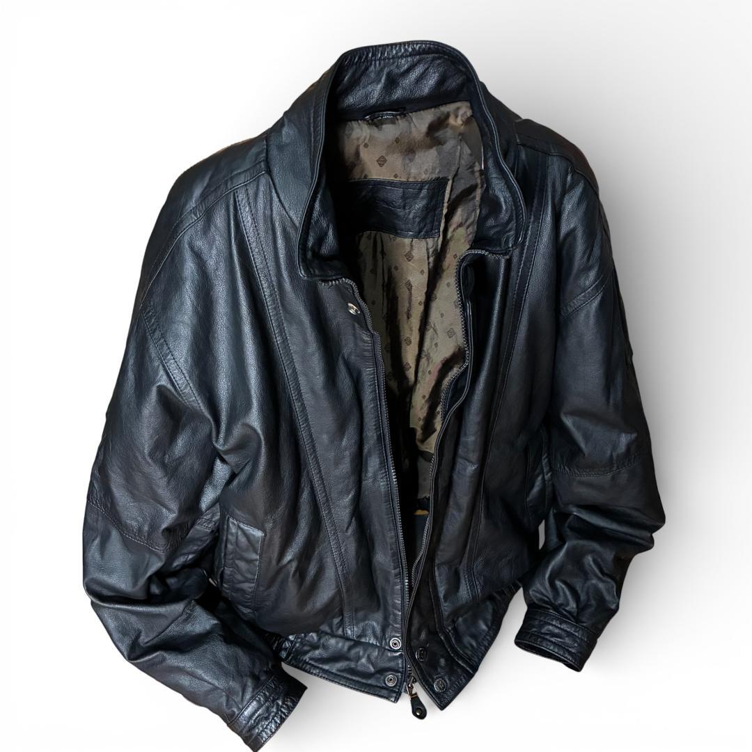 90s レザージャケット 短丈 本革 ブラック L 古着 Y2K 革ジャン 美品