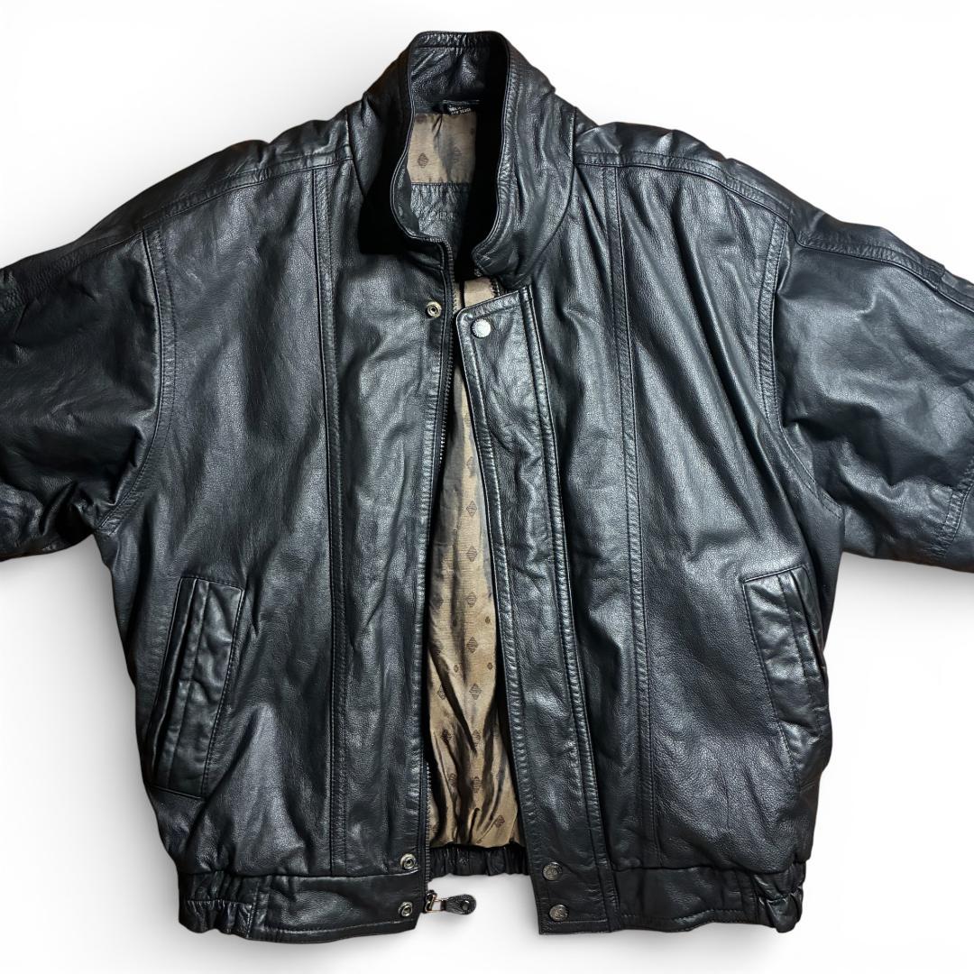 90s レザージャケット 短丈 本革 ブラック L 古着 Y2K 革ジャン 美品