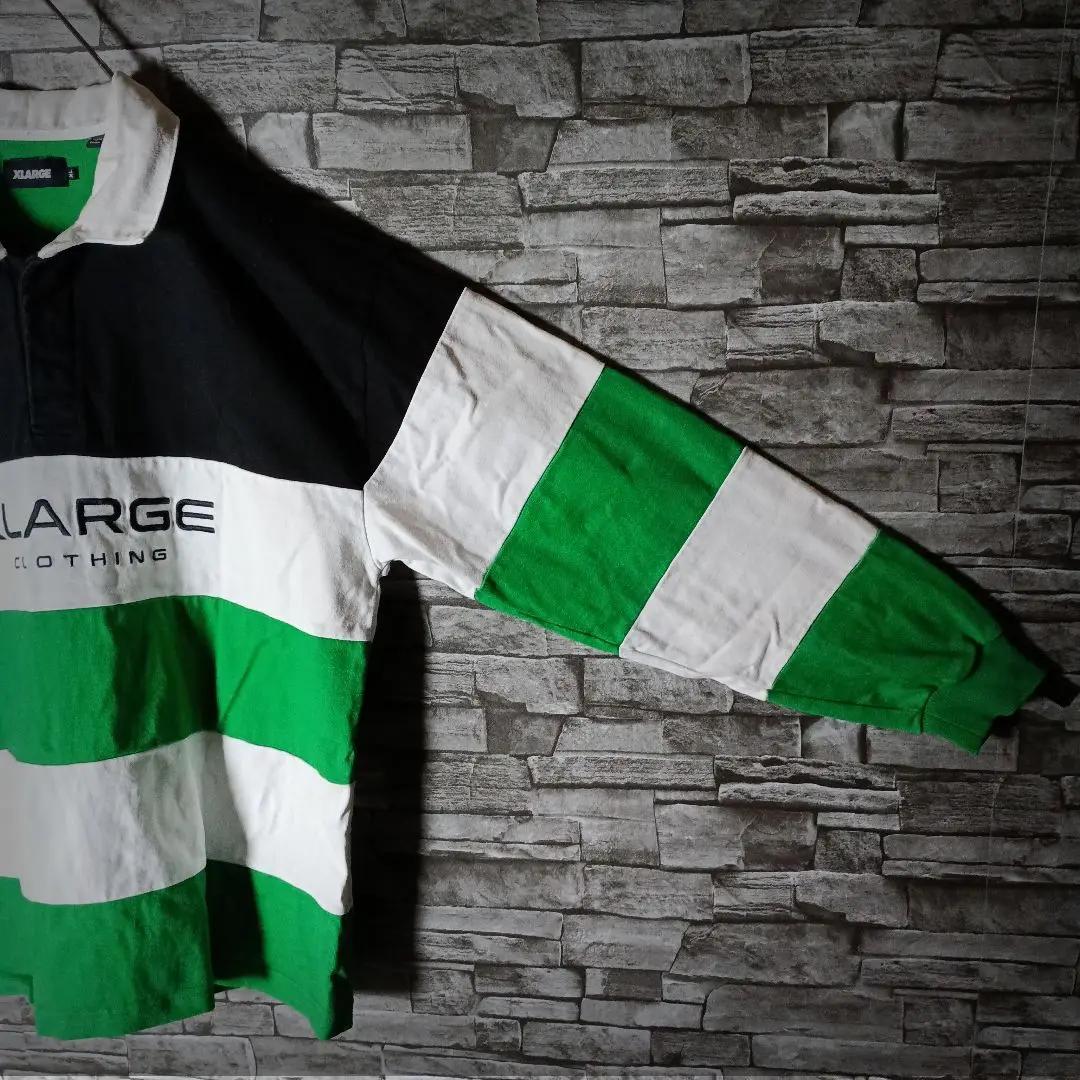 エクストララージラガーシャツ 太ボーダー 3色切替 センター刺繡ロゴ ゆるダボ