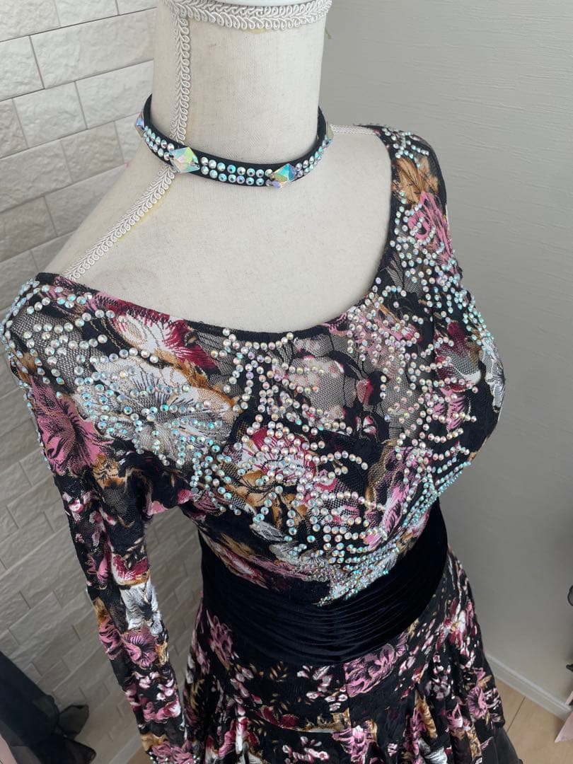 社交ダンスドレス 【forever】⭐️花柄スタンダードドレス　M