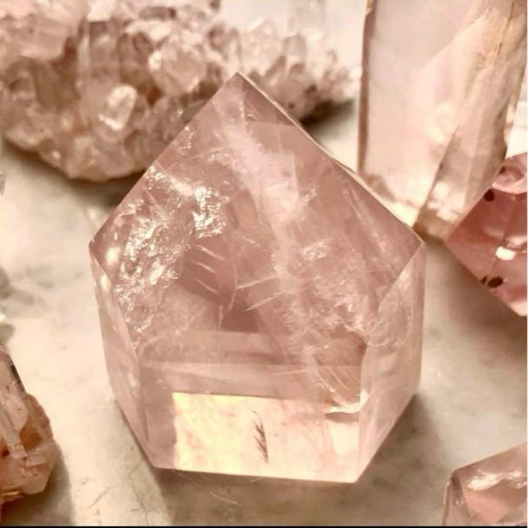 ハイクオリティ 宝石質 ローズクォーツ ゴールデンヒーラー入 ポイントタワー