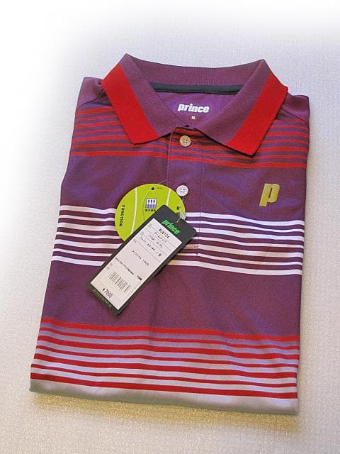 prince ストライプポロシャツ M テニス バドミントン ゲームシャツ