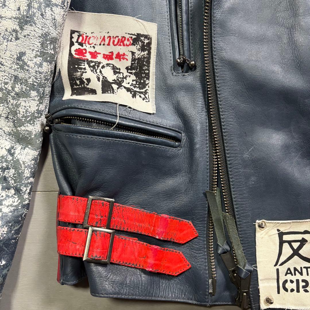 鋲ジャン　ダブルライダース　本革　裏地チェック　スタッズ　パンク　カスタム　M