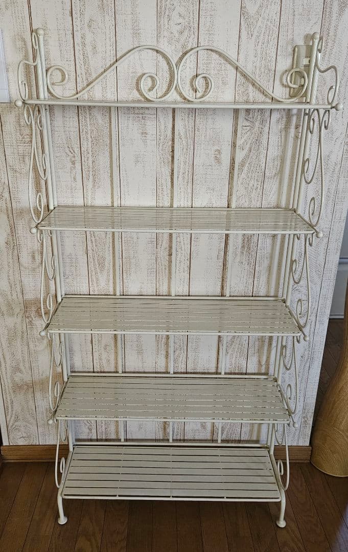 アンティーク調 ホワイト アイアンラック 5段シェルフ 新品