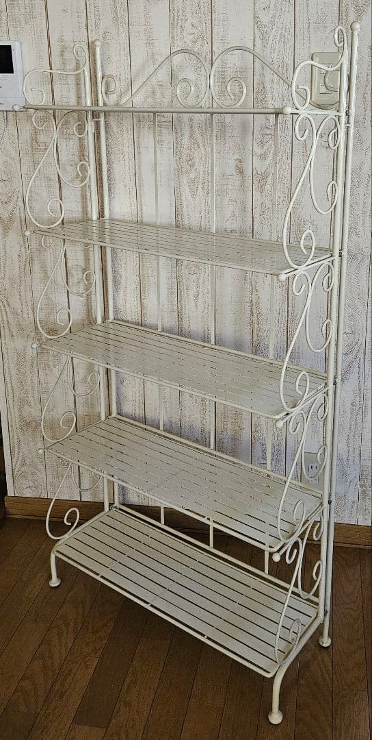 アンティーク調 ホワイト アイアンラック 5段シェルフ 新品