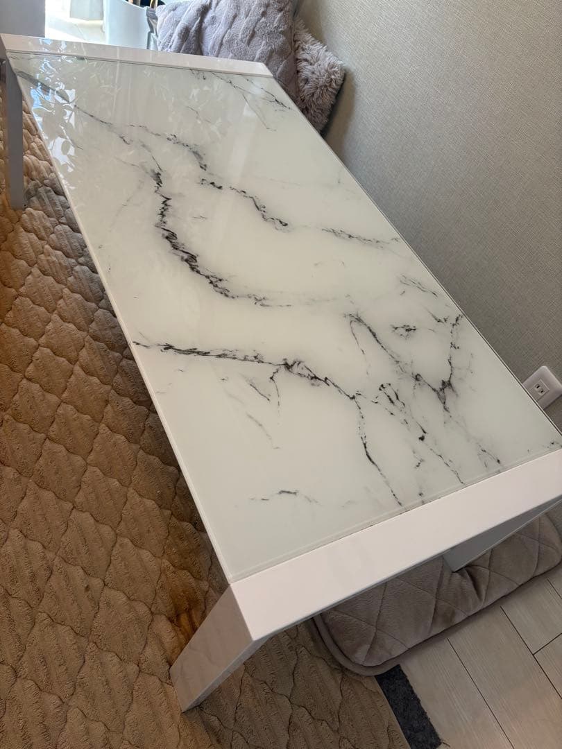 センターテーブル CTエスペルト120 WH 大理石風ガラステーブル