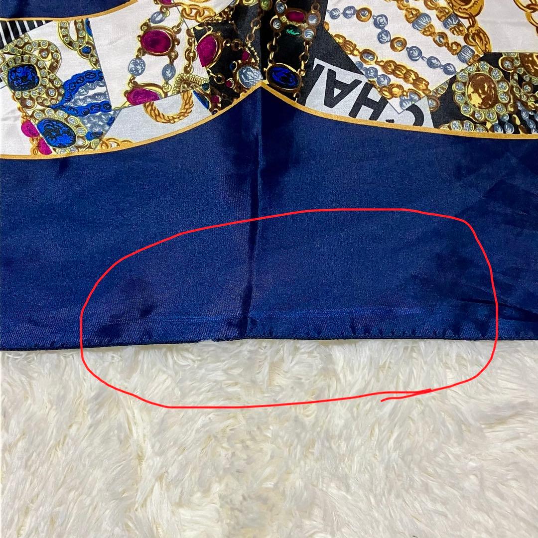 CHANEL シャネル 大判 スカーフ ネイビー ココマーク ジュエリー柄
