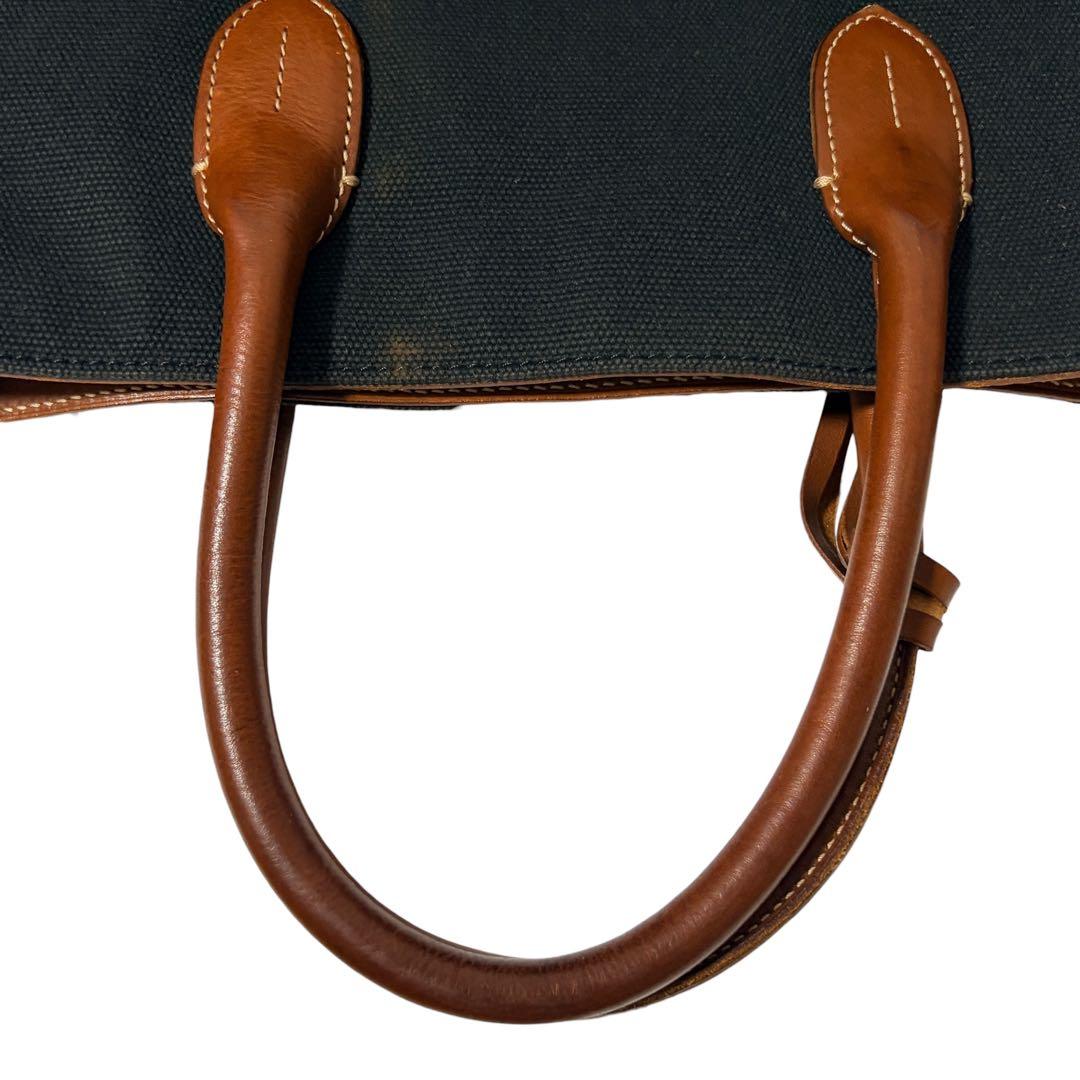 ラルフローレン キャンバス×レザー タッセル トートバッグ ブラック