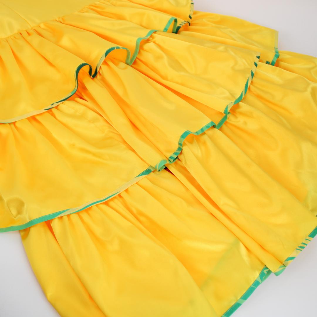 【フラダンス用衣装 美品】イエロー フリル付き ワンショルダー ハワイアンドレス