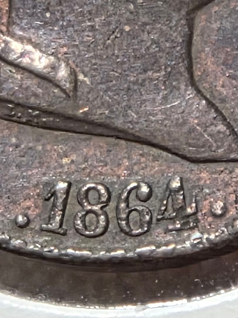 (稀少な状態)スペイン王国　イザベル2世　25レアルセント銅貨　1864