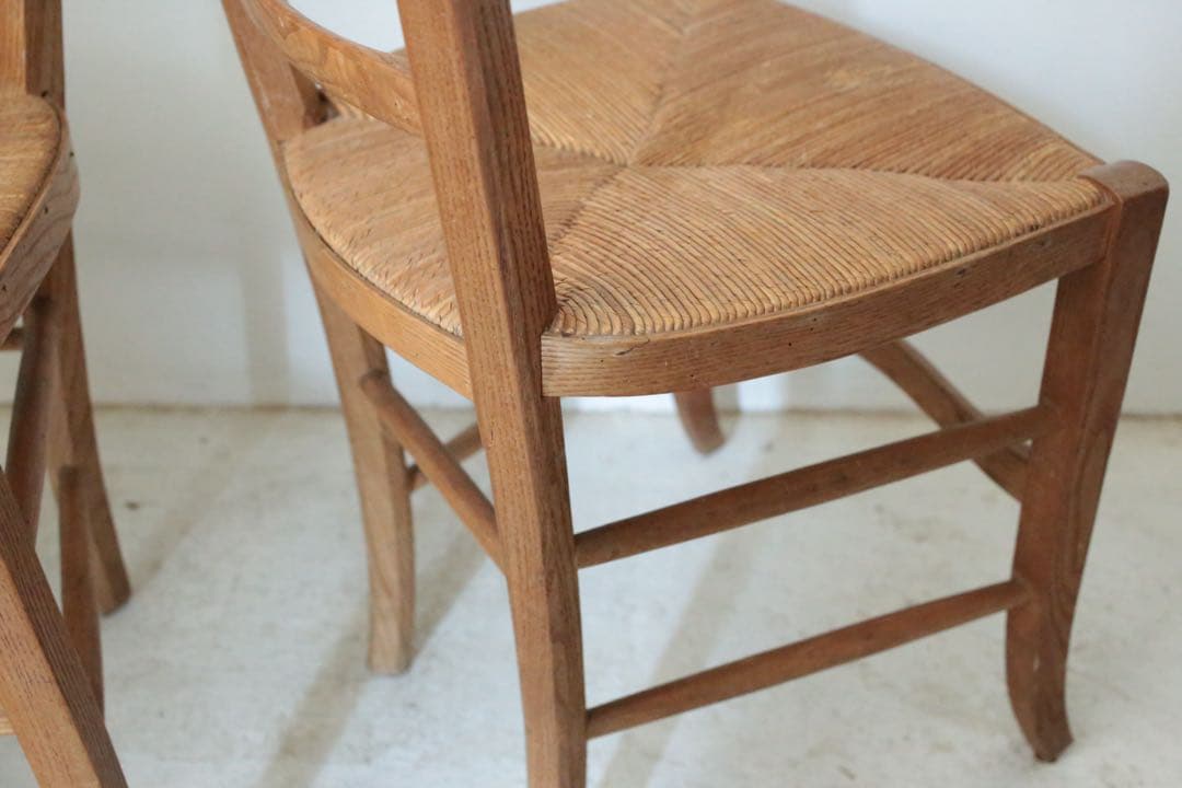 フランス　アンティーク　ダイニングチェアー　2脚セット　ラッシュシート