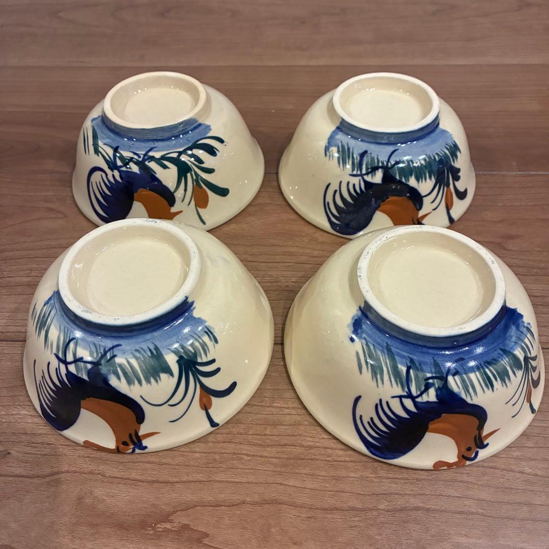 ベトナム　ソンべ焼き　どんぶり　ライテウ焼き　鶏の絵柄 陶器ボウル 丼 4セット