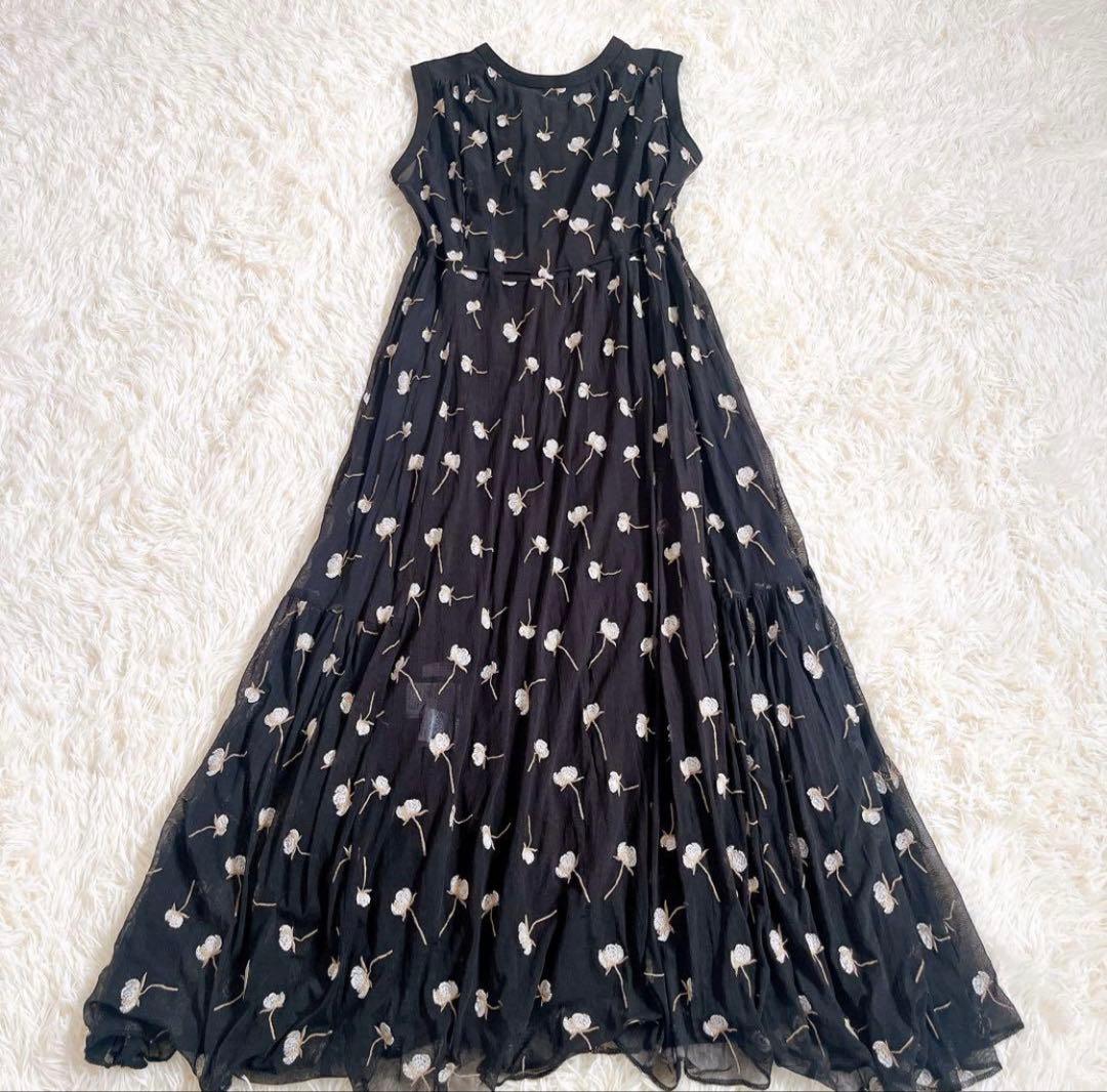 COCO DEAL 総柄刺繍ワッシャーワンピース S インナー付き　花柄