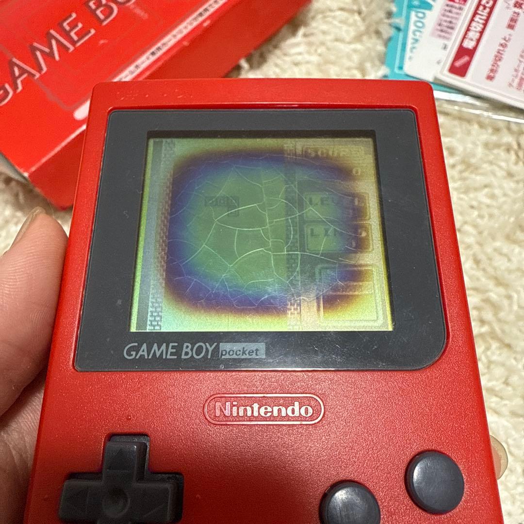 ゲームボーイポケット 赤 箱付き 動作確認済 テトリス付き ※液晶漏れあり