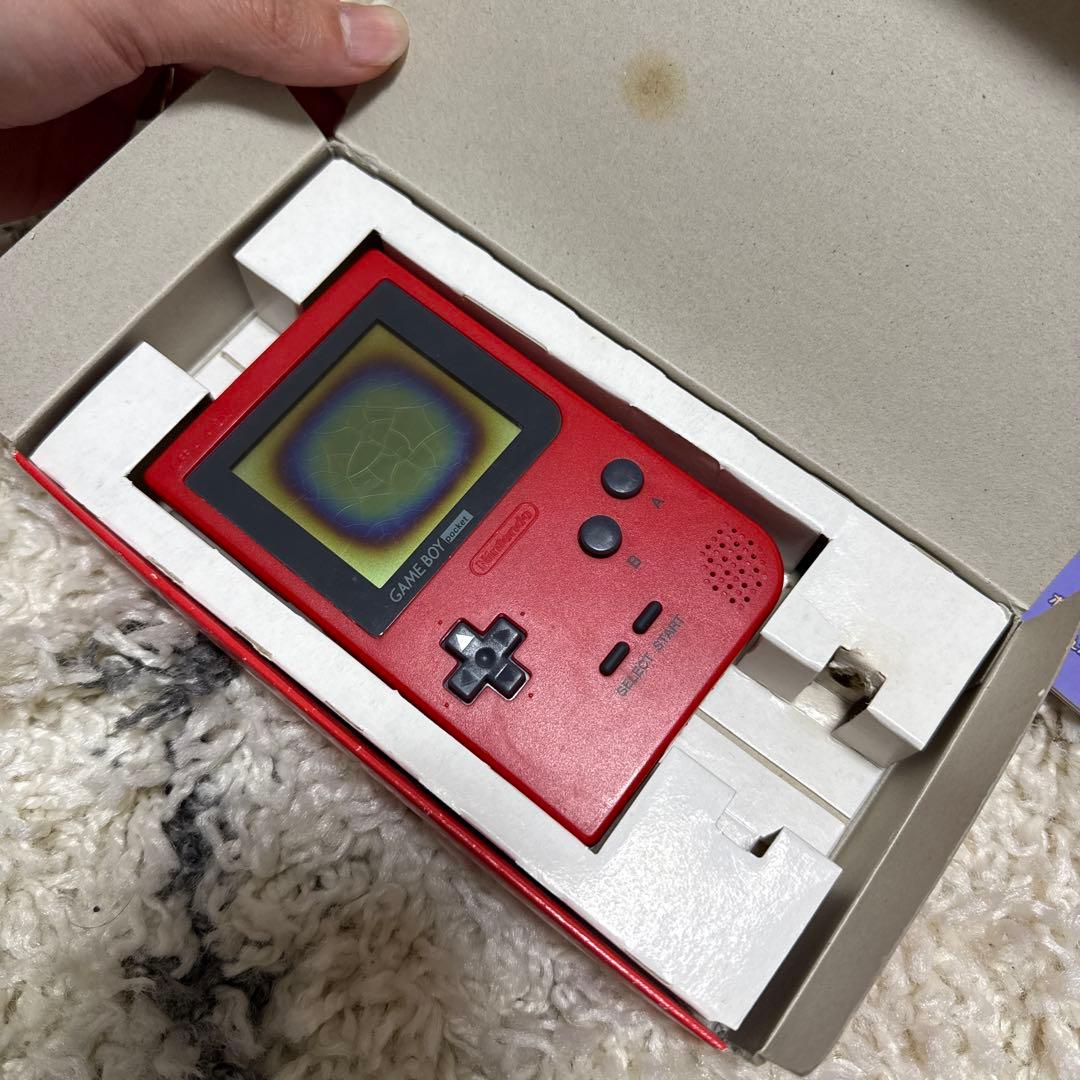 ゲームボーイポケット 赤 箱付き 動作確認済 テトリス付き ※液晶漏れあり