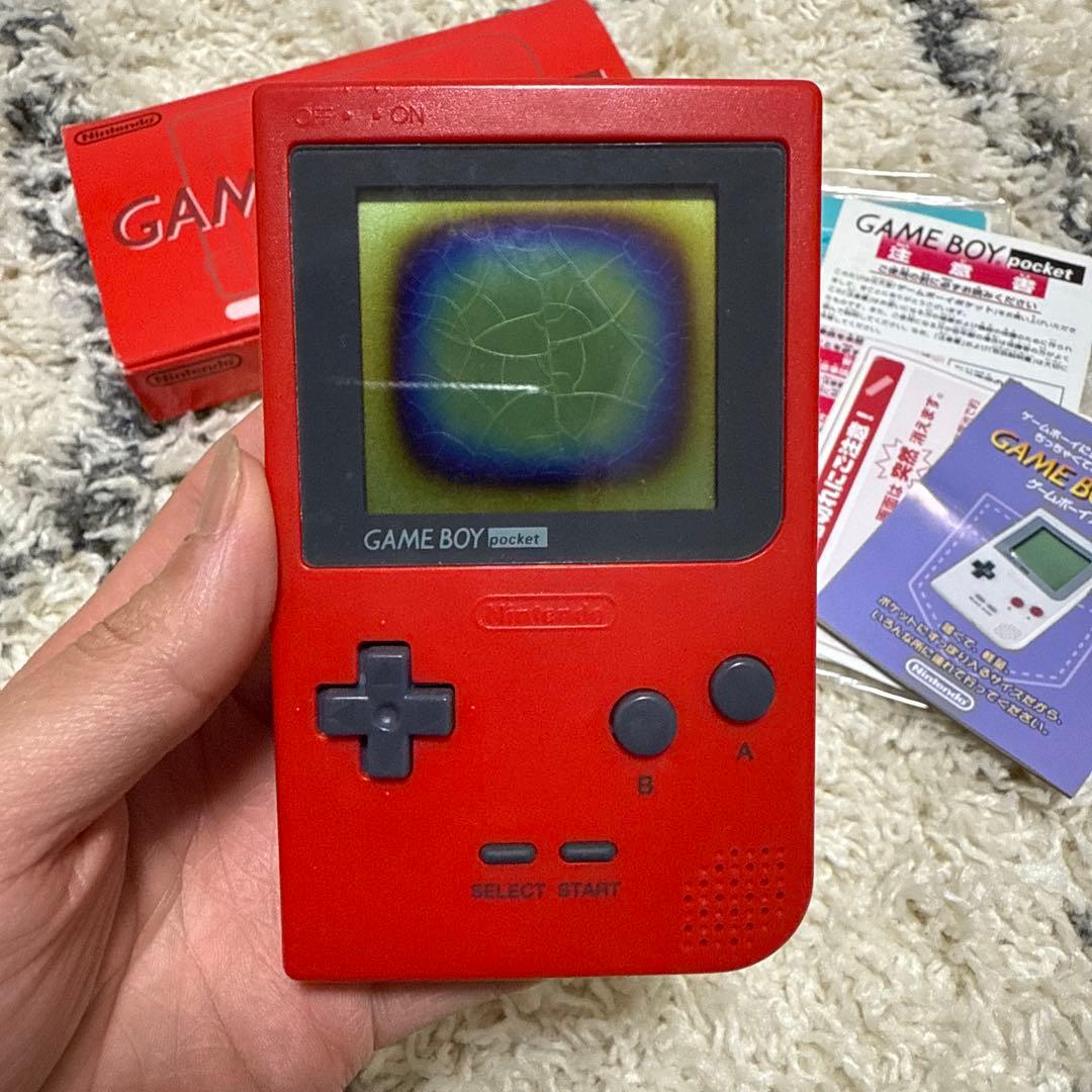 ゲームボーイポケット 赤 箱付き 動作確認済 テトリス付き ※液晶漏れあり