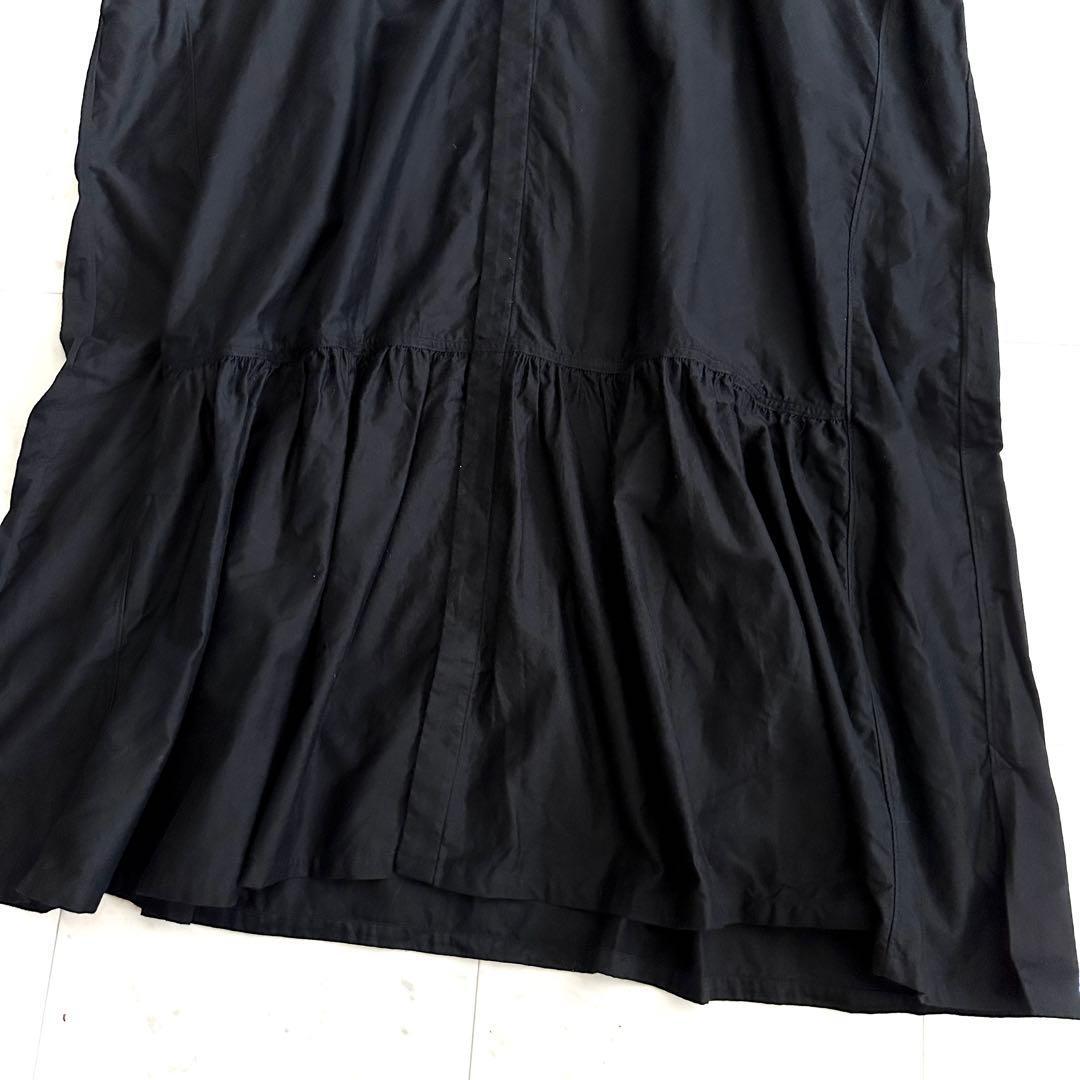 美品 ハバーサック バンドカラー ロングワンピース 黒 シャツワンピース