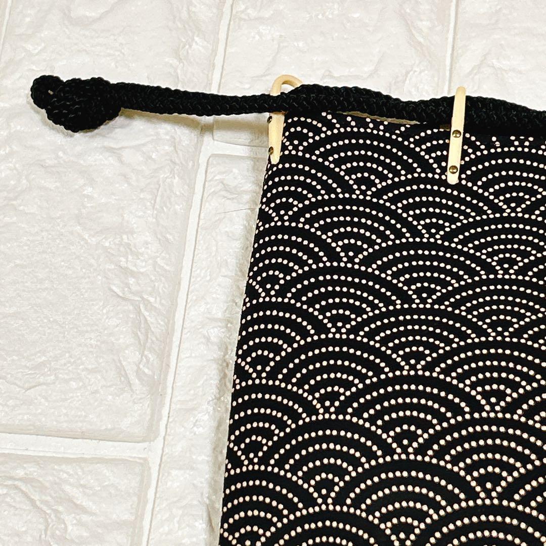 印傳屋 インデンヤ 合切袋 青海波 鶴銀杏模様 甲州印伝 鹿革 漆塗 巾着袋