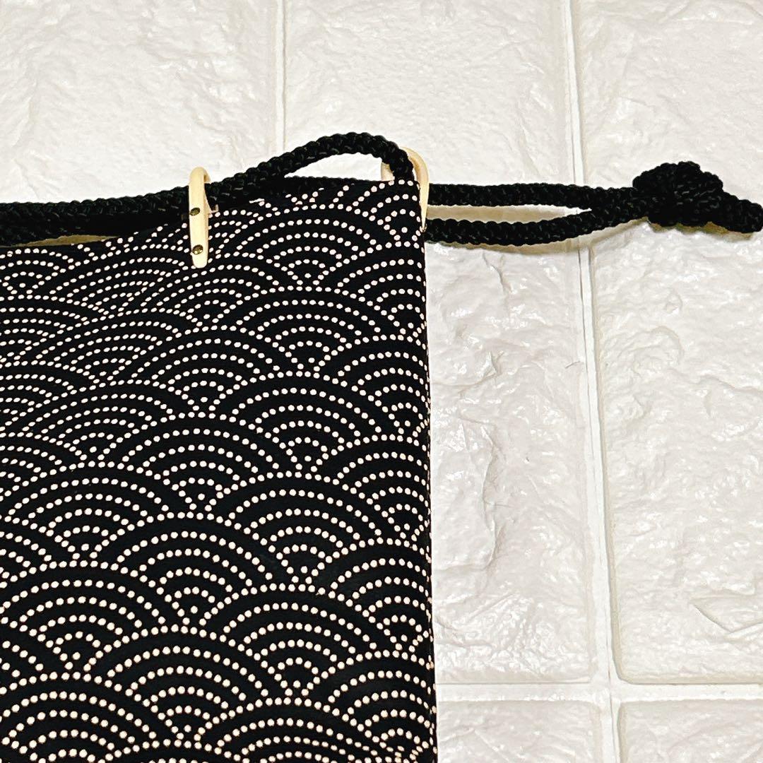 印傳屋 インデンヤ 合切袋 青海波 鶴銀杏模様 甲州印伝 鹿革 漆塗 巾着袋