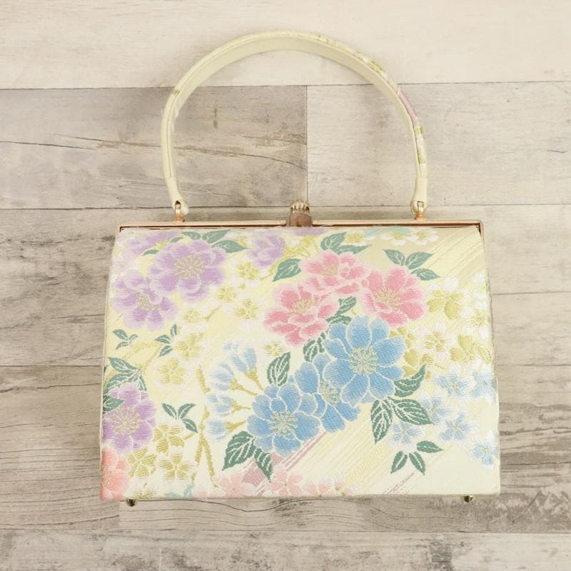 《和装バッグ◆咲き誇る花の唐織　カラフル　イエロー　礼装用　訪問着に♪Z3-4》