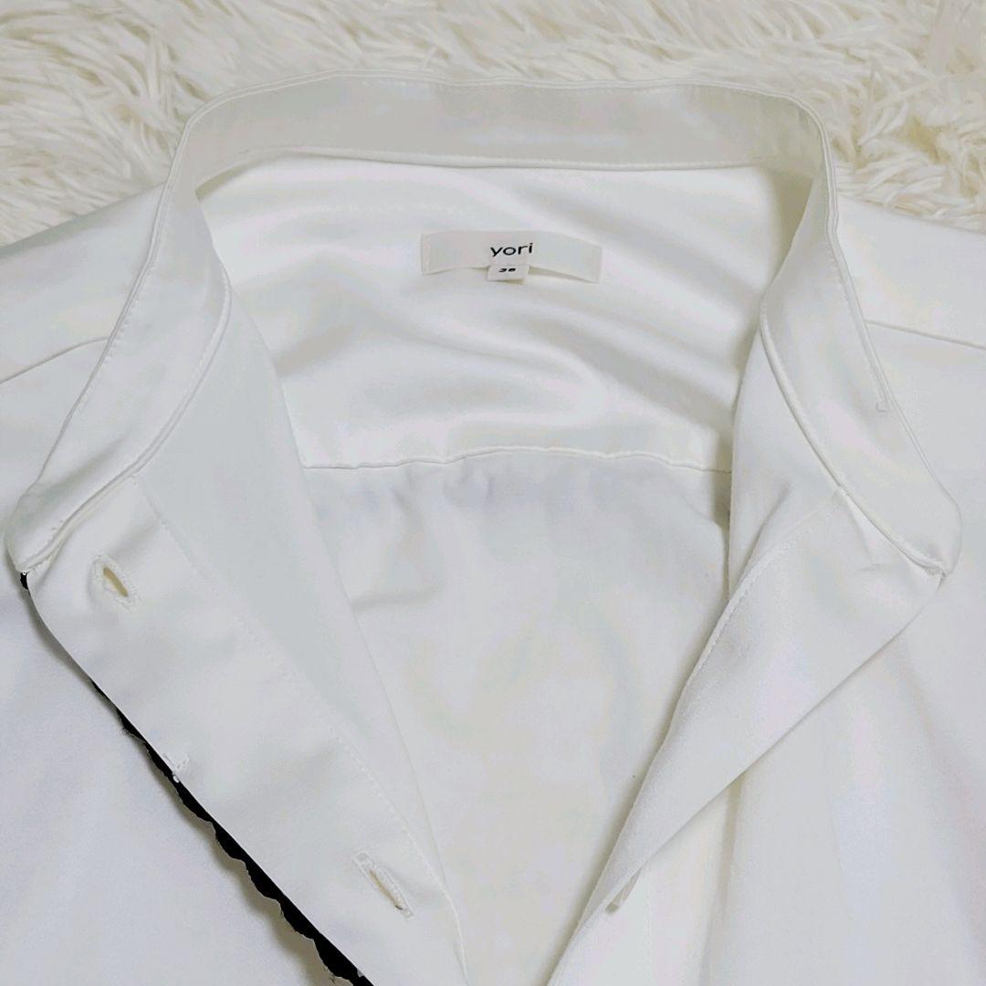 美品✨ yori ヨリ ハマグリ刺繍ブラウス バンドカラー 長袖 38