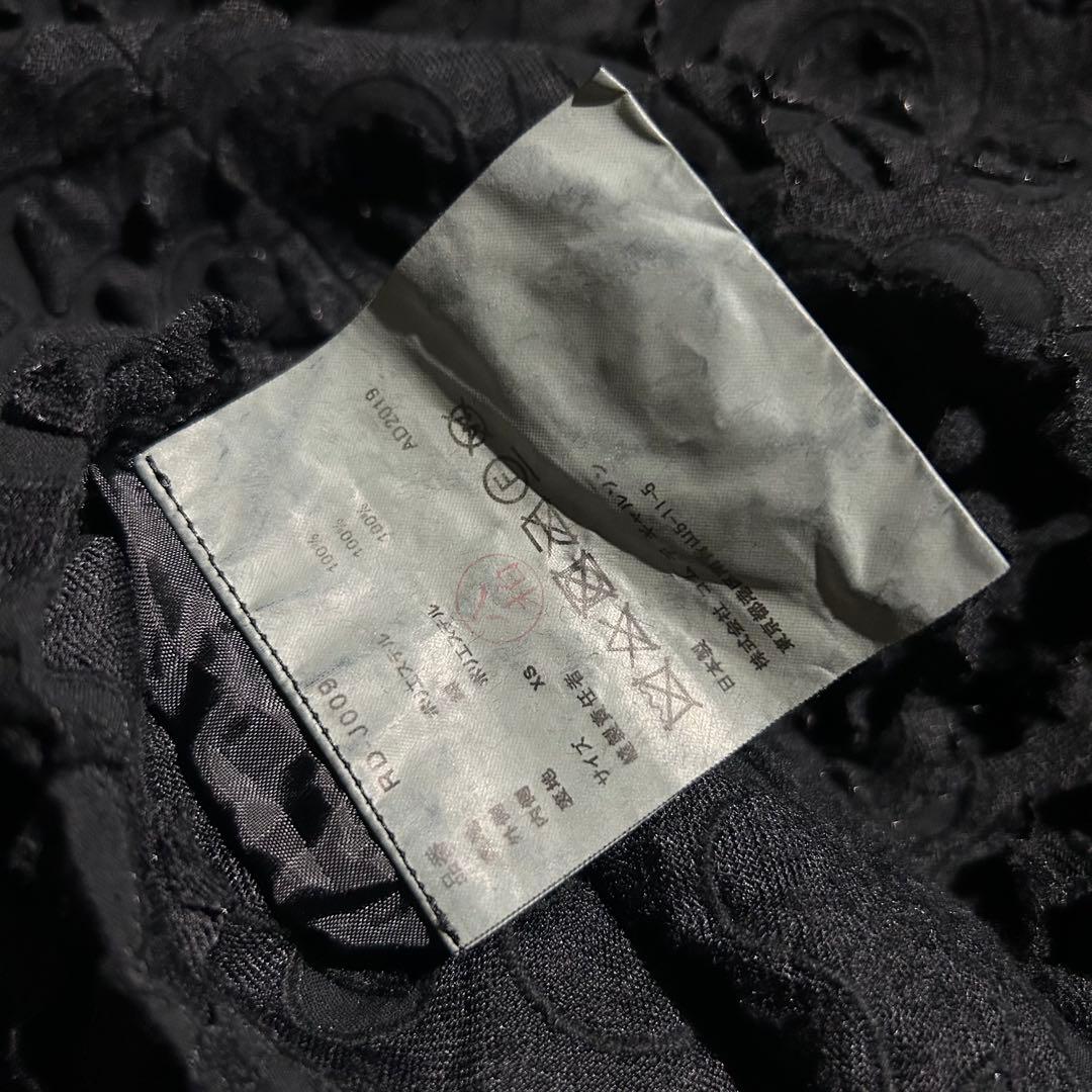 AD2019 19AW 立体装飾コート 黒 ジャケット ロング 花 フラワー