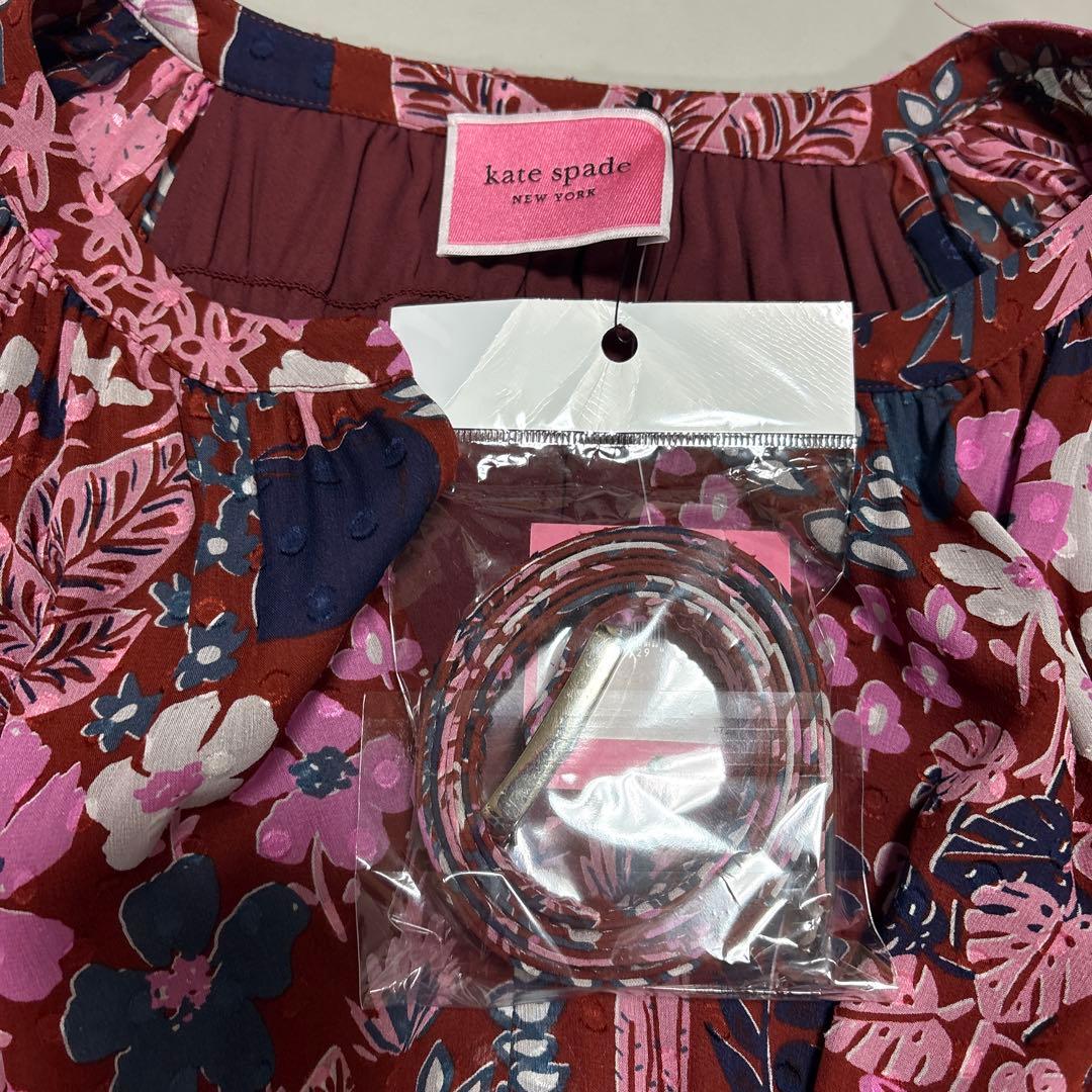 ゆりリリ✨ケイトスペード シルク100% 猫と花柄ワンピース ピンク系