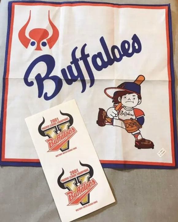 優勝！日本一！舞いあがれ！　近鉄バファローズ　バッファ君ハンカチ　優勝ステッカー